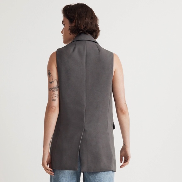 New MADEWELL Double-Breasted Oversized Vest Top Easygoing Crepe Thunder Clou - Picture 4 of 7